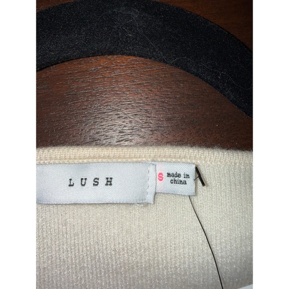 Lush Cream Lace Sleeve Twisted Front Crop Sweater Top Size S - Picture 7 of 8